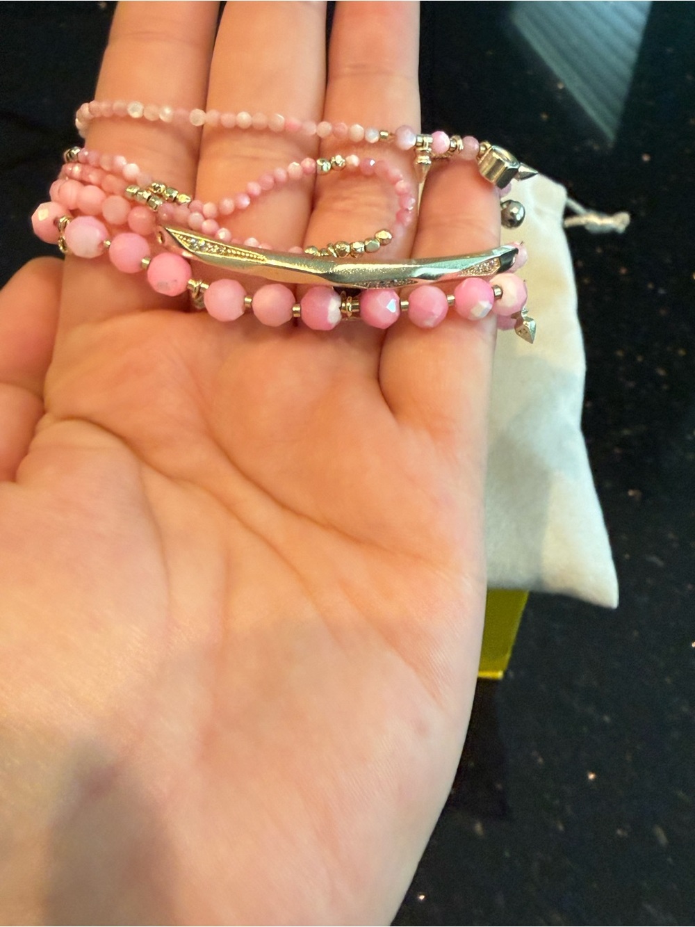 Kendra Scott Pink Multi-Strand Beaded Bracelet with Silver Accents